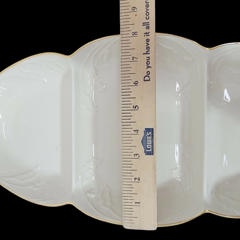 Lenox Holiday Heirloom‎ 3 Part Relish Tray Gold Trim Divided Serving Platter